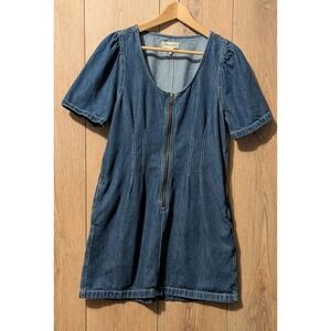 Madewell Denim Short‎ Sleeve Zip Front A Line Dress Women Size 10